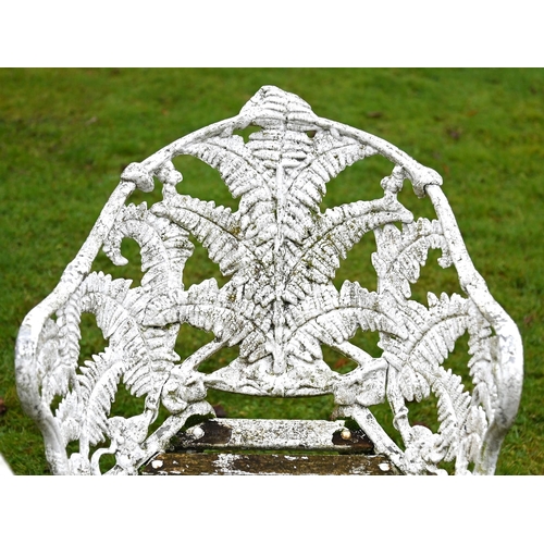 358 - A PAIR OF ALUMINIUM AND WHITE PAINTED GARDEN CHAIRSIN VICTORIAN STYLE, IN THE COALBROOKDALE 'FERN & ... 