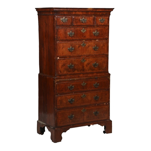 42 - A GEORGE II WALNUT CHEST ON CHEST SECOND QUARTER 18TH CENTURY with a brushing slide and on concealed... 