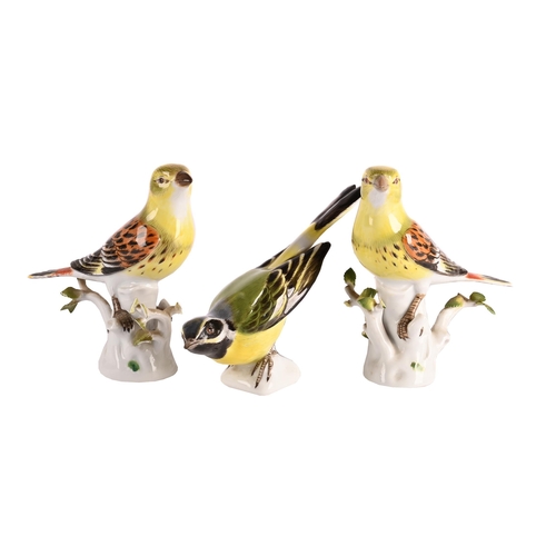 59 - A MEISSEN MODEL OF A PIED WAGTAIL, AND TWO MEISSEN MODELS OF YELLOWHAMMERS20TH CENTURYThe yellowhamm... 