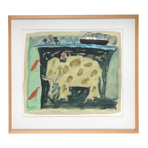 86 - λ EMMA MCCLURE (BRITISH 20TH/21ST CENTURY)UNTITLED (ELEPHANT & BOAT)Oil and pencil on paper Signed a... 