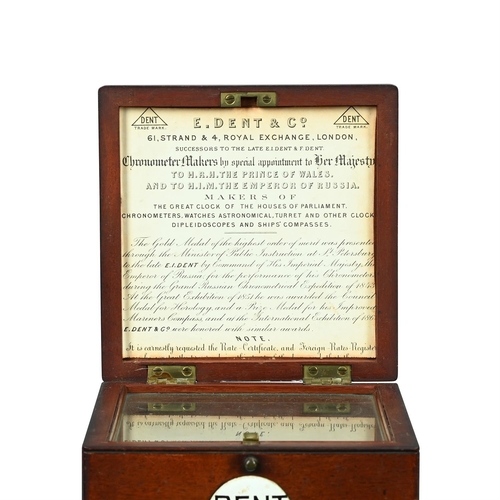 102 - A VICTORIAN MAHOGANY CASED TWO-DAY MARINE CHRONOMETER DENT, LONDON, CIRCA 1850-55The circular four c... 