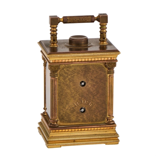 108 - A SWISS GILT MINIATURE MINUTE-REPEATING CARRIAGE TIMEPIECE WITH ALARMLE PHARE, LE LOCLE, CIRCA 1900T... 