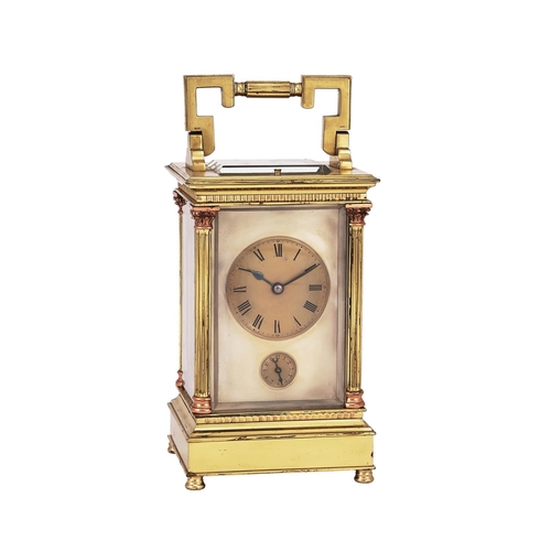 111 - AN IMPRESSIVE FRENCH GIANT BRASS ANGLAISE RICHE CASED ALARM CARRIAGE CLOCK WITH PUSH-BUTTON REPEAT E... 