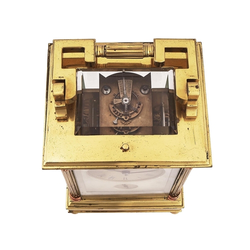 111 - AN IMPRESSIVE FRENCH GIANT BRASS ANGLAISE RICHE CASED ALARM CARRIAGE CLOCK WITH PUSH-BUTTON REPEAT E... 