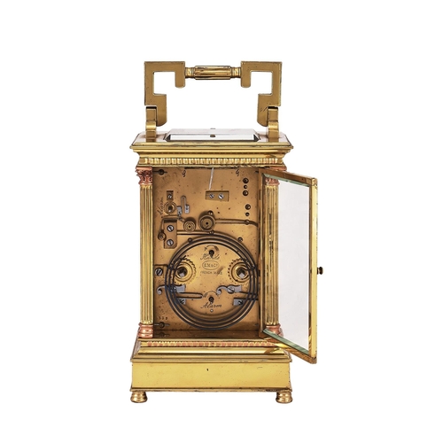 111 - AN IMPRESSIVE FRENCH GIANT BRASS ANGLAISE RICHE CASED ALARM CARRIAGE CLOCK WITH PUSH-BUTTON REPEAT E... 