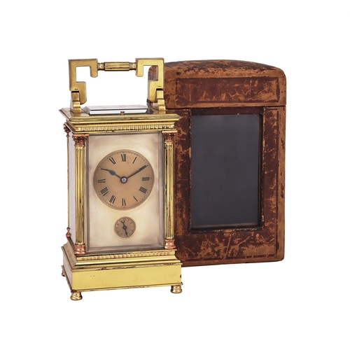 111 - AN IMPRESSIVE FRENCH GIANT BRASS ANGLAISE RICHE CASED ALARM CARRIAGE CLOCK WITH PUSH-BUTTON REPEAT E... 