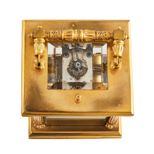 113 - A FRENCH GILT BRASS CARRIAGE CLOCK WITH PUSH-BUTTON REPEATTHE MOVEMENT ATTRIBUTED TO THE COUAILLET F... 