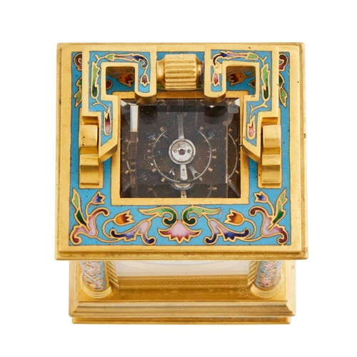 115 - A FINE FRENCH CLOISONNE ENAMELLED MINIATURE ANGLAISE RICHE CASED CARRIAGE TIMEPIECEUNSIGNED, PARIS, ... 