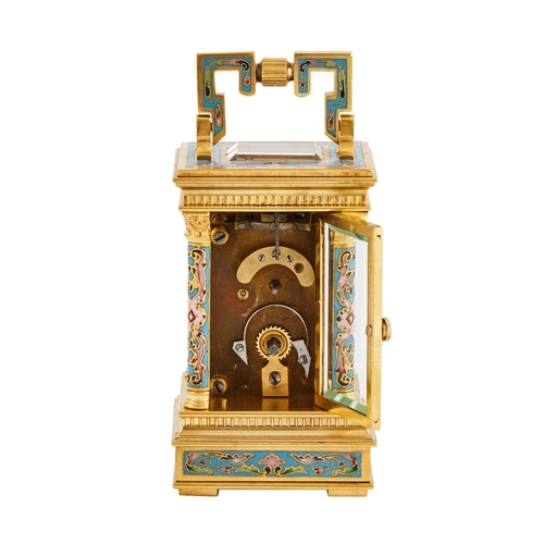 115 - A FINE FRENCH CLOISONNE ENAMELLED MINIATURE ANGLAISE RICHE CASED CARRIAGE TIMEPIECEUNSIGNED, PARIS, ... 