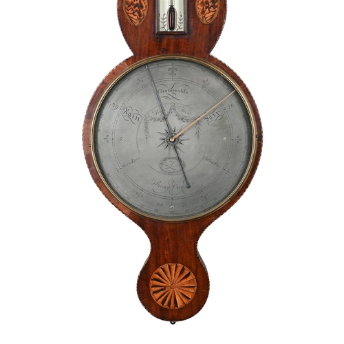 15 - A FINE AND RARE GEORGE III SCOTTISH INLAID MAHOGANY MERCURY WHEEL BAROMETER WITH TWELVE-INCH DIALBAL... 