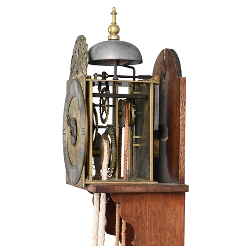 155 - A GEORGE II/III POSTED THIRTY-HOUR WEIGHT-DRIVEN WALL ALARM TIMEPIECEUNSIGNED, SOUTHERN ENGLAND, MID... 