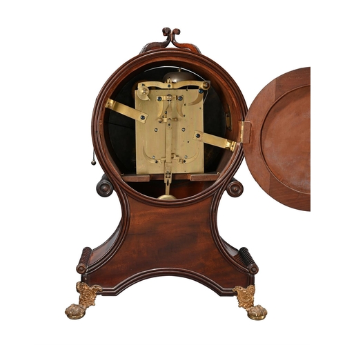 159 - AN UNUSUAL REGENCY KINGWOOD CROSSBANDED MAHOGANY BALLOON-SHAPED BRACKET CLOCK OF NOTABLE PROPORTIONS... 