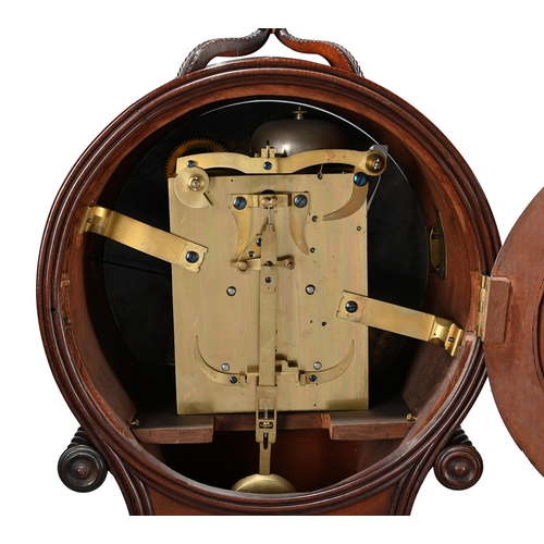 159 - AN UNUSUAL REGENCY KINGWOOD CROSSBANDED MAHOGANY BALLOON-SHAPED BRACKET CLOCK OF NOTABLE PROPORTIONS... 