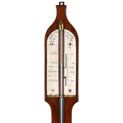 16 - A SCOTTISH GEORGE III CHEVRON-EDGED MAHOGANY MERCURY STICK BAROMETER BALTHAZAR KNIE, EDINBURGH, CIRC... 