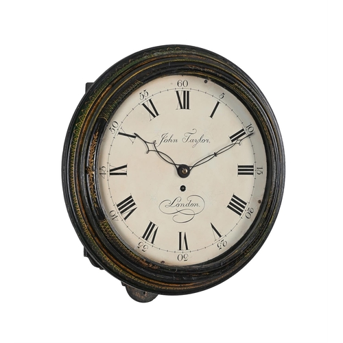 182 - AN UNUSUAL GREEN CHINOISERIE JAPANNED FUSEE DIAL WALL TIMEPIECETHE DIAL INSCRIBED FOR JOHN TAYLOR, L... 