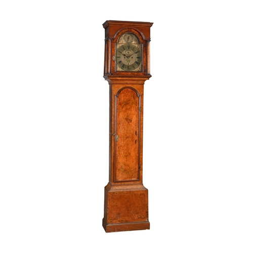 185 - A GEORGE II BURR WALNUT EIGHT-DAY LONGCASE CLOCKISAAC DU HAMEL, LONDON, CIRCA 1735The five pillar ra... 