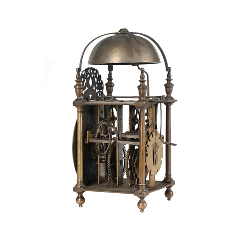 192 - A WILLIAM AND MARY BRASS LANTERN CLOCKUNSIGNED, LONDON, CIRCA 1690The posted countwheel bell strikin... 