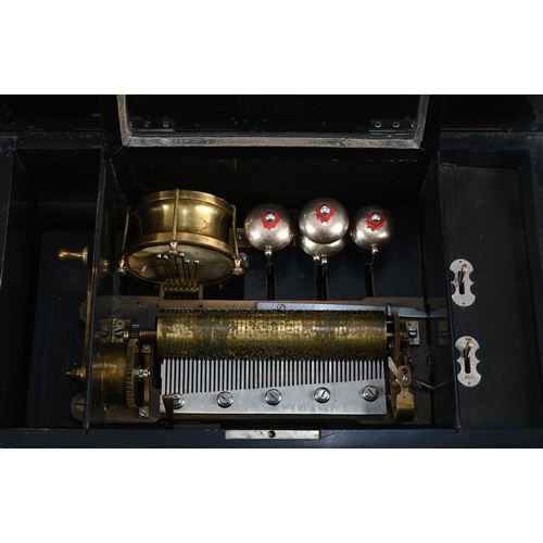 36 - Y A SWISS ROSEWOOD 'BELLS-AND-DRUMS-IN-SIGHT' MUSIC BOX THE TUNE SHEET INSCRIBED FOR PICARD-LION, GE... 