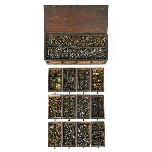 67 - A SMALL DRAWER CABINET CONTAINING A LARGE COLLECTION OF SCREWS FOR USE IN CLOCK RESTORATIONTHE SCREW... 