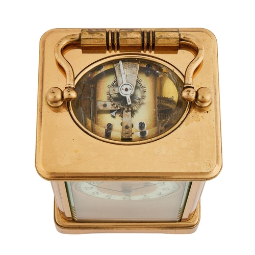 89 - AN UNUSUAL FRENCH BRASS CARRIAGE TIMEPIECE WITH TWIN CALENDAR INDICATIONUNSIGNED, CIRCA 1900The eigh... 