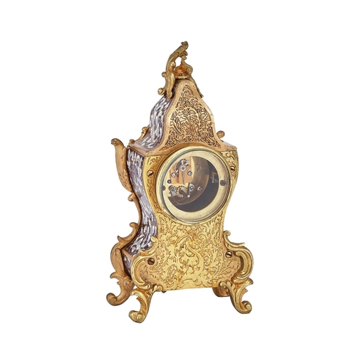 93 - A FRENCH GILT BRASS AND CHAMPLEVE ENAMELLED SMALL MANTEL TIMEPIECE IN THE LOUIS XV TASTEUNSIGNED, PR... 