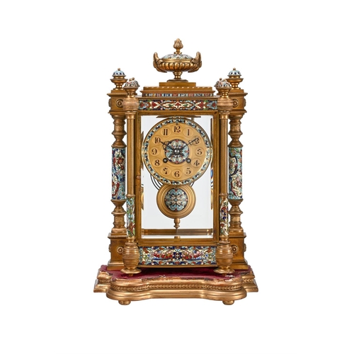 94 - A FRENCH GILT BRASS AND CHAMPLEVE ENAMEL FOUR-GLASS MANTEL CLOCKJAPY FRERES, PARIS, CIRCA 1895The ci... 