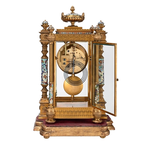 94 - A FRENCH GILT BRASS AND CHAMPLEVE ENAMEL FOUR-GLASS MANTEL CLOCKJAPY FRERES, PARIS, CIRCA 1895The ci... 