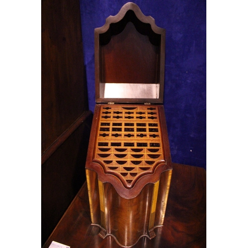 30 - A GEORGIAN STYLE CROSSBANDED & INLAID KNIFE BOX, the top rises to reveal original fitted interior, 1... 
