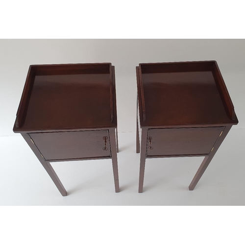 102 - A FINE PAIR OF MAHOGANY BEDSIDE LOCKERS / STANDS / TABLES, with  three quarter raised gallery to the... 