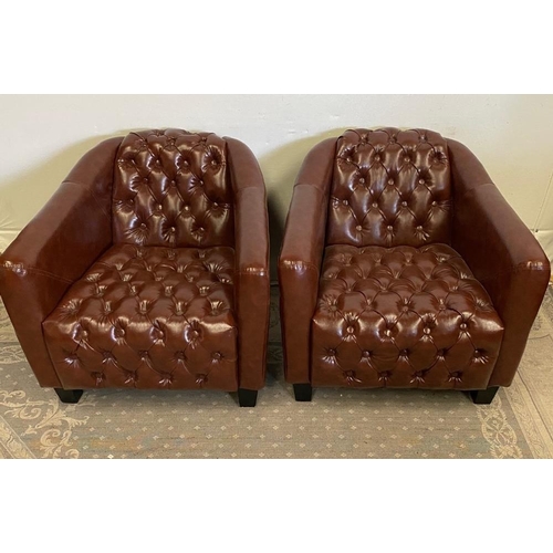 107 - A PAIR OF BUTTON BACKED LEATHER AVIATOR STYLE CLUB ARMCHAIRS, 69cm tall x 75cm wide x 82cm deep appr... 