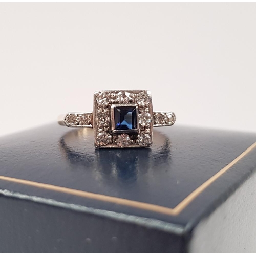 109 - AN 18CT YELLOW GOLD ART DECO SAPPHIRE & DIAMOND RING, with central sapphire surrounded by 8 diamonds... 