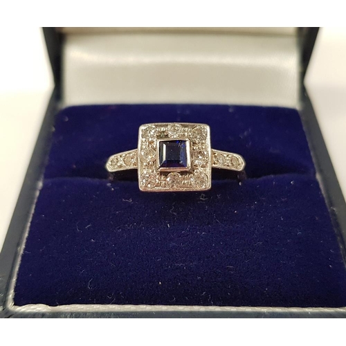 109 - AN 18CT YELLOW GOLD ART DECO SAPPHIRE & DIAMOND RING, with central sapphire surrounded by 8 diamonds... 