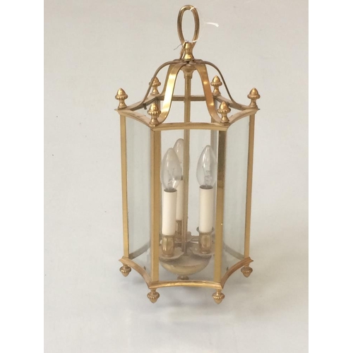 124 - A GOOD GEORGIAN STYLE BRASS HALL LANTERN, with concave curved glass panels, approx. dimensions: 49cm... 