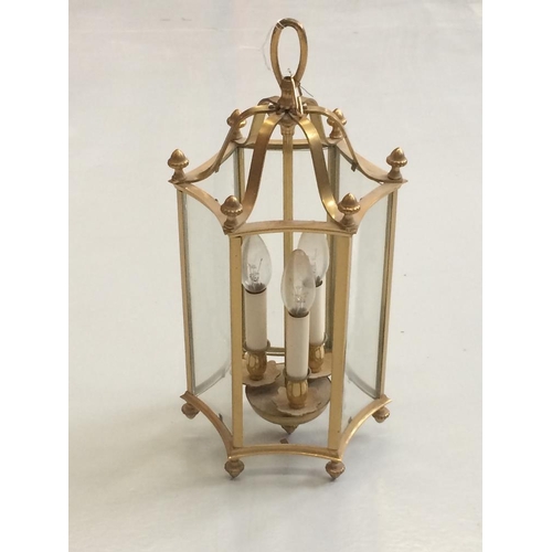 124 - A GOOD GEORGIAN STYLE BRASS HALL LANTERN, with concave curved glass panels, approx. dimensions: 49cm... 