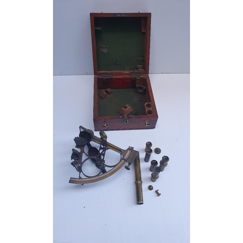 127 - A GOOD QUALITY EARLY 20TH CENTURY CASED BRASS SEXTANT by Stanley of London, in original mahogany box... 