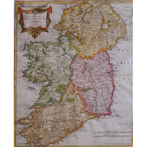 139 - A 17TH CENTURY HAND COLOURED MAP, showing The Kingdom of Ireland, by Robert Morden, circa 1695, 55cm... 