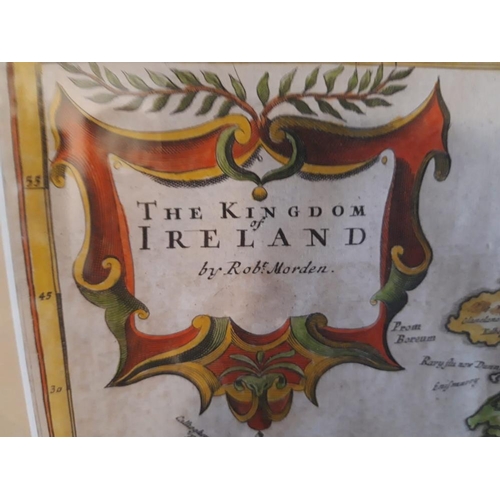 139 - A 17TH CENTURY HAND COLOURED MAP, showing The Kingdom of Ireland, by Robert Morden, circa 1695, 55cm... 