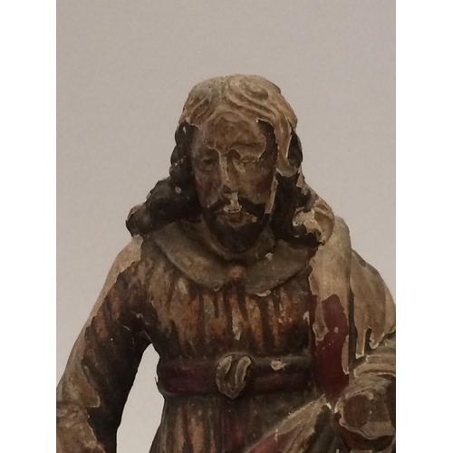 140 - AN ANTIQUE CARVED WOODEN ORNAMENT OF THE HOLY FAMILY, 34 x 37 x 10cm approx.