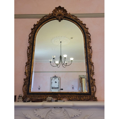 198 - A GOOD GILT OVERMANTLE / HALL MIRROR, with scroll and foliage detail to the frame, with a larger she... 