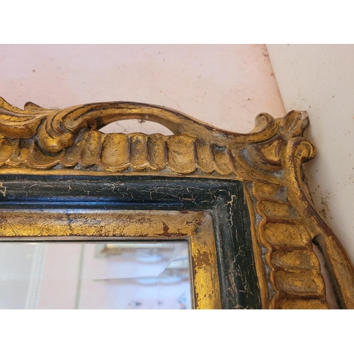 198 - A GOOD GILT OVERMANTLE / HALL MIRROR, with scroll and foliage detail to the frame, with a larger she... 