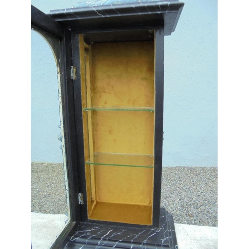 199 - A LATE 19TH CENTURY / EARLY 20TH CENTURY SINGLE DOOR GLAZED DISPLAY CABINET, with faux painted marbl... 