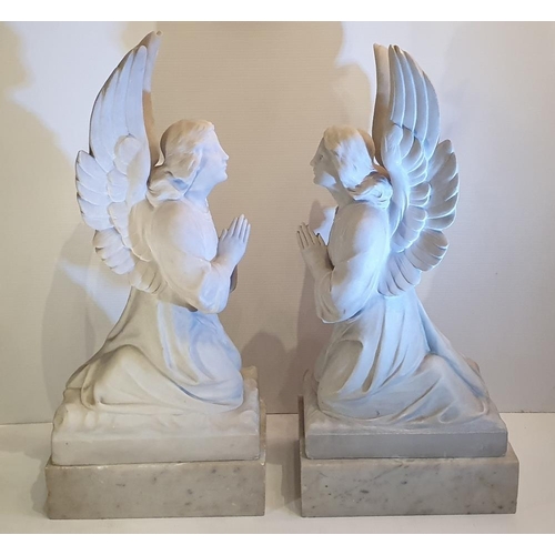 234 - AN EXTREMELY RARE PAIR OF 19TH CENTURY MARBLE STATUES, in the form of kneeling angels, 72.4cm tall x... 