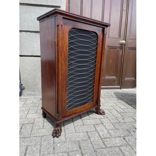 42 - A VERY FINE AND RARE PAIR OF IRISH MAHOGANY FLOOR BOOKCASES / CABINETS, with brass grill doors, rais... 