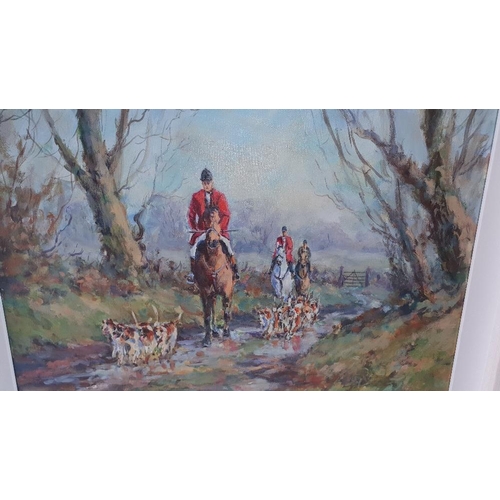 44 - ANN KELLY, (IRISH CONTEMPORARY), THE HUNT, acrylic on canvas, signed lower right, framed nicely, 51.... 