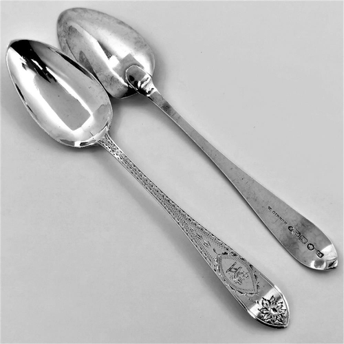 59 - A FINE LATE 19TH CENTURY SET OF 6 IRISH SILVER DESSERT SPOONS, each with bright cut design to the st... 