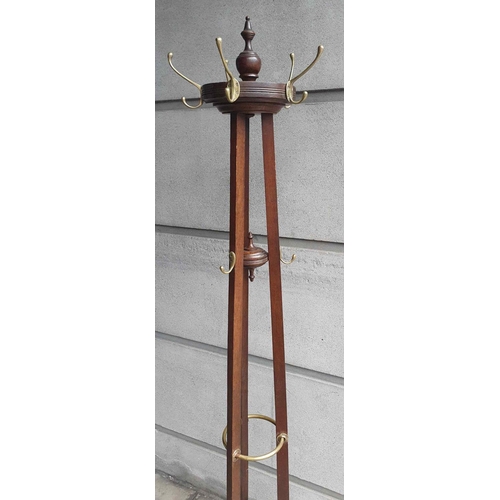 60 - A GOOD 19TH CENTURY OAK HAT/COAT/UMBRELLA STAND, with revolving top section and brass hooks, in very... 