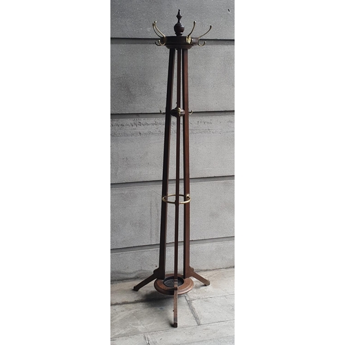 60 - A GOOD 19TH CENTURY OAK HAT/COAT/UMBRELLA STAND, with revolving top section and brass hooks, in very... 