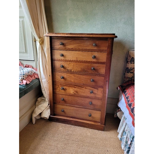 73 - A LATE 19TH CENTURY MAHOGANY 7 DRAWER WELLINGTON CHEST, 80cm w x 42 d x 114cm tall approx.