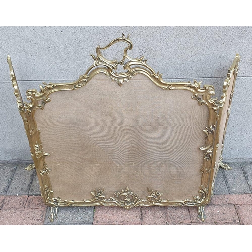 75 - A VERY RARE LARGE SIZED ROCOCCO STYLE POLISHED BRASS 19TH CENTURY FIRE SCREEN, folding, with three s... 