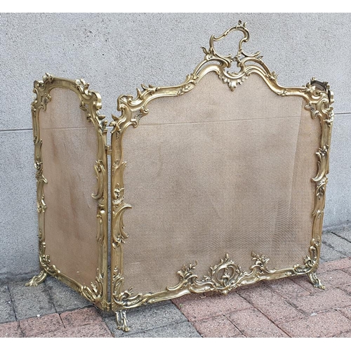 75 - A VERY RARE LARGE SIZED ROCOCCO STYLE POLISHED BRASS 19TH CENTURY FIRE SCREEN, folding, with three s... 